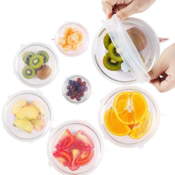 6 Pcs Tampas Silicone Elástica Tampa Reutilizável À Prova Sopa De Fugas Insípido Segurança Tampas Promoção