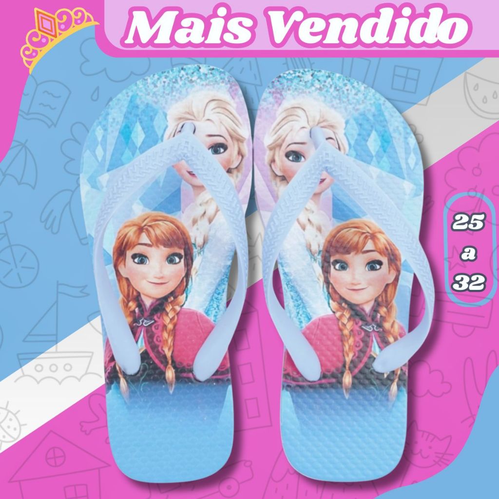 Chinelo Infantil de Menina Personagem Confortável Para Passeio e Escola Tira Resistente 25-32