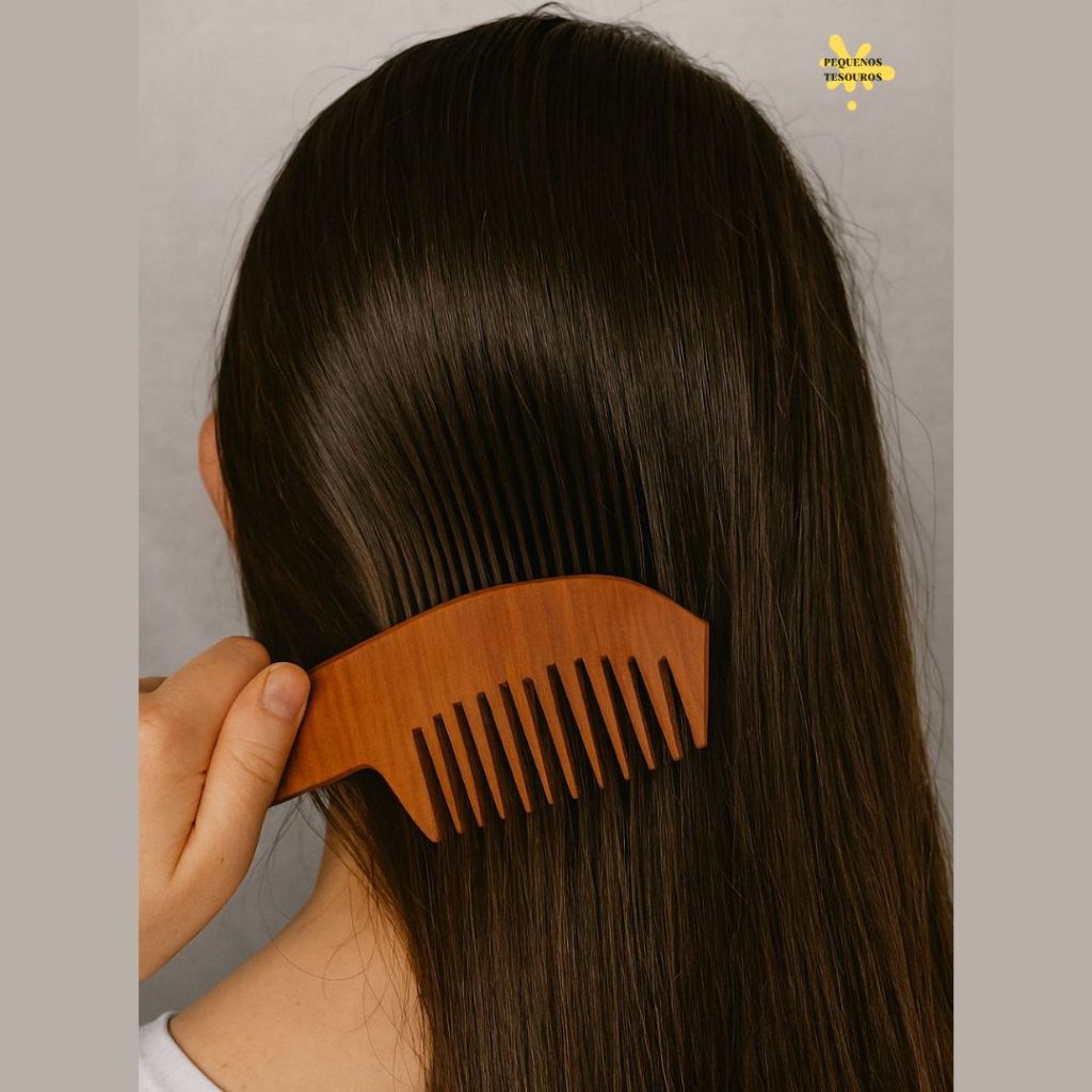 Pente de Madeira para Cabelo e Barba com Benefícios Dentes Anti Frizz- Artesanal 20 cm