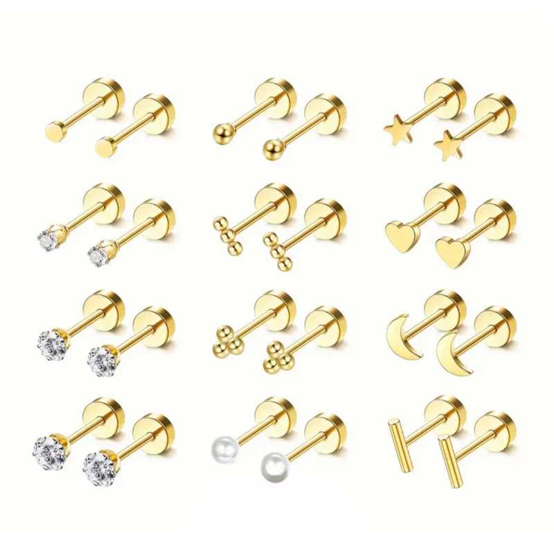 brincos par diversos modelos estrela,lua coração aço cirúrgico Prata 316L ou dourado pvd Gold em Oferta na Shopee