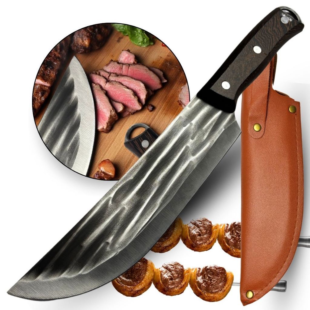 Faca Inox Artesanal Corte Preciso Cabo Madeira + Bainha Churrasco BM-DJ398