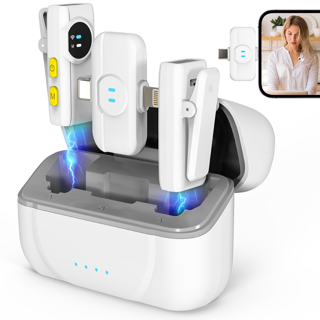 Microfone de Lapela Sem Fio Profissional 50m Alcance, Baixa Latência, Áudio 48KHz, 10H Bateria, Android e iPhone