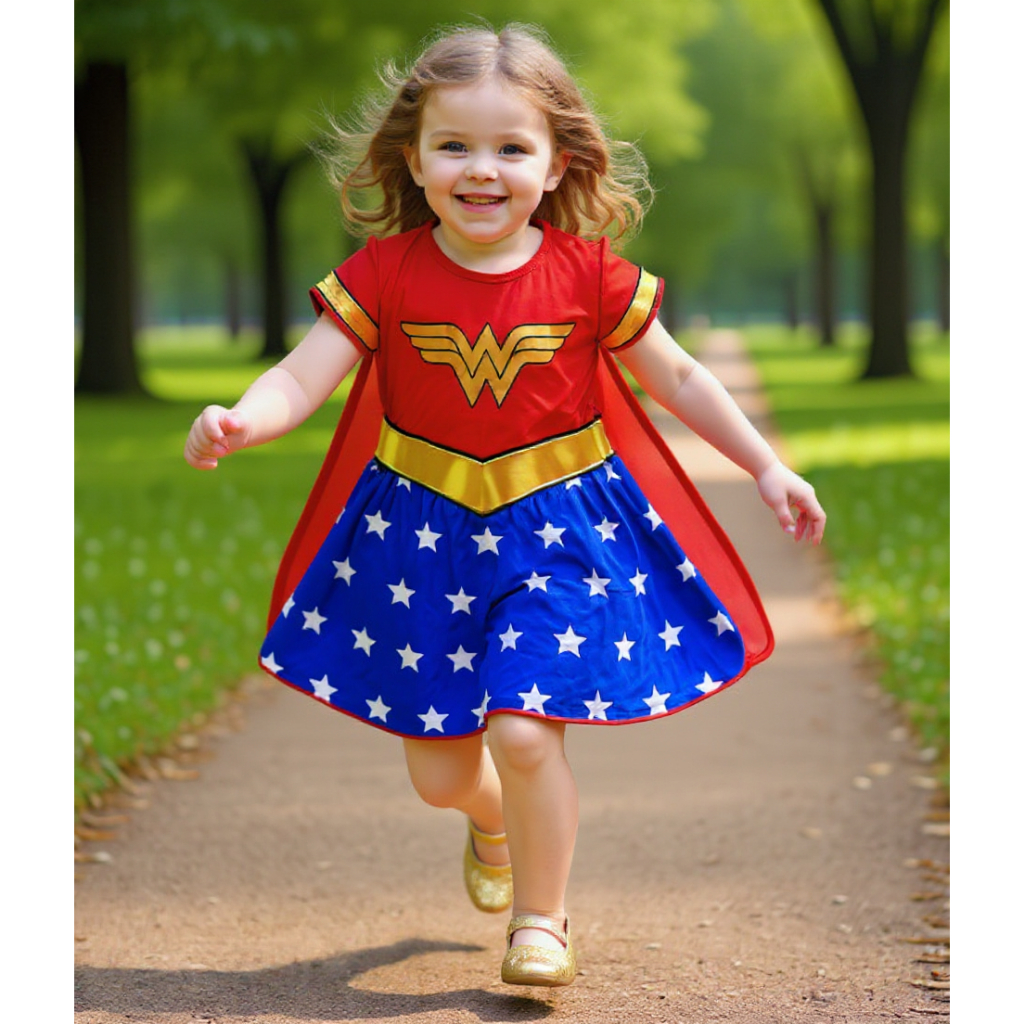 Fantasia Infantil Mulher Maravilha Vestido Com Capa Festa Aniversário Carnaval Menina Achadinho