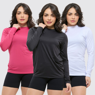 Kit 3 Camisa Térmica Feminina Proteção Uv 50+ Segunda Pele Camiseta Malha Fria Manga Longa UV em Oferta na Shopee