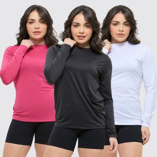 Kit 3 Camisa Térmica Feminina Proteção Uv 50+ Segunda Pele Camiseta Malha Fria Manga Long…