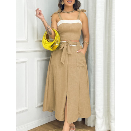 Conjunto Feminino Cropped e Saia Midi em Duna Linho – Luxo, Elegância e Tendência 2025
