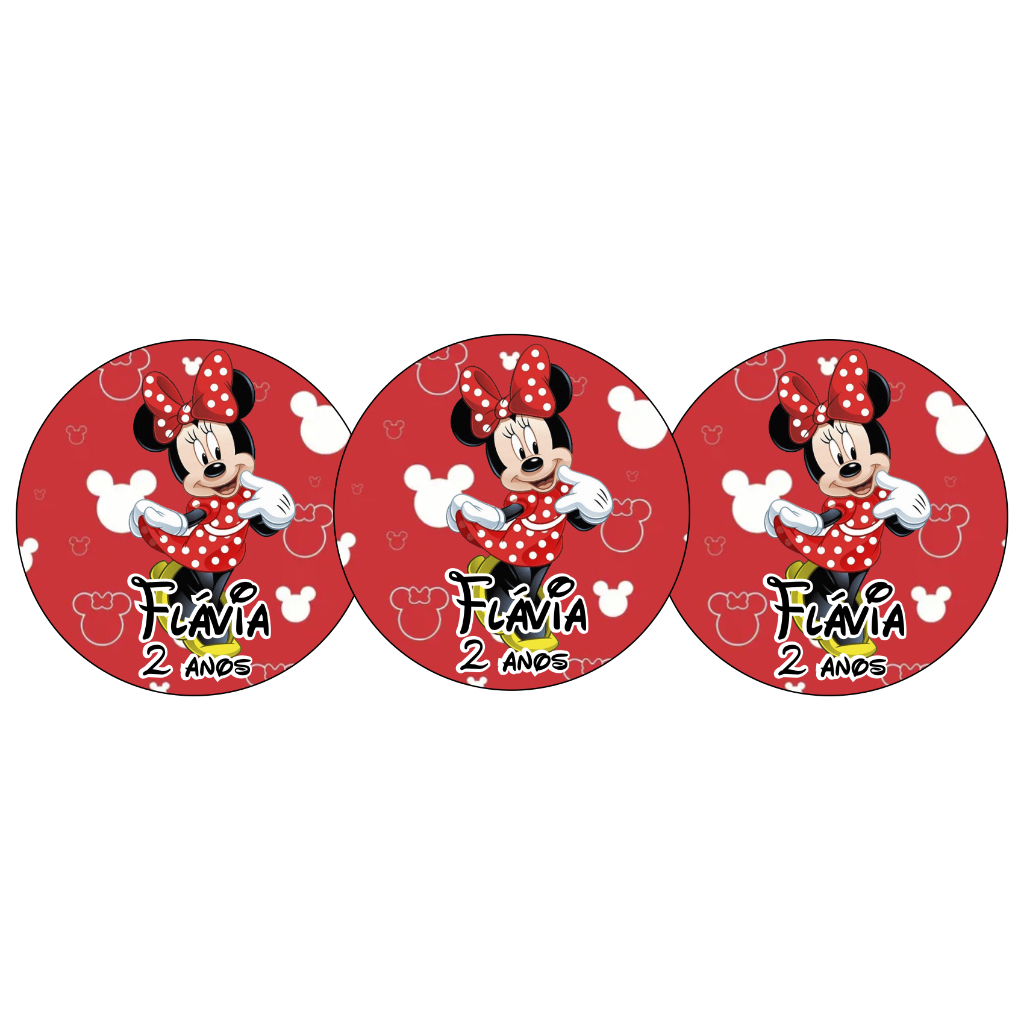 100 Adesivos Minnie Vermelha Personalizados 5x5 - Fazemos qualquer tema Adesivos Para Festas