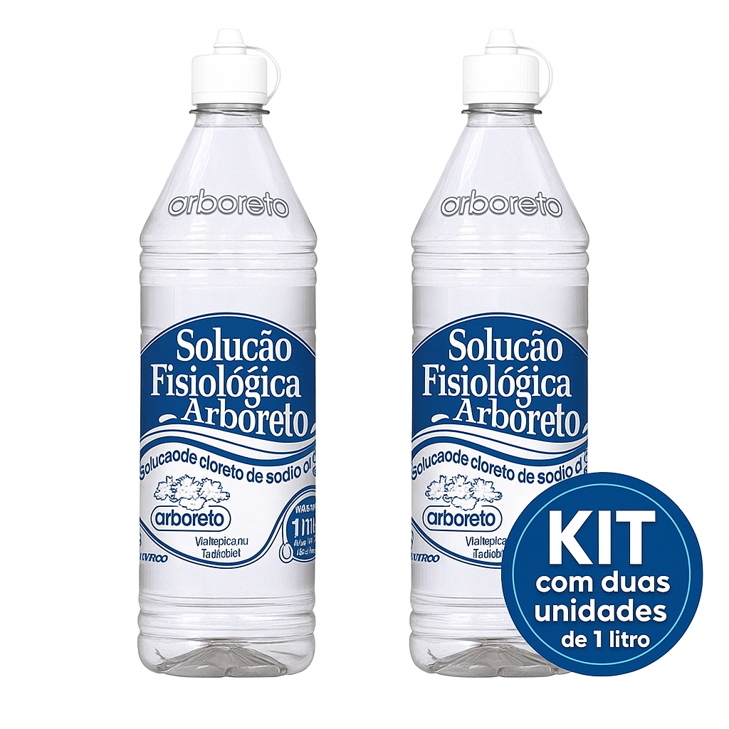 Soro Fisiológico 1 Litro Arboreto com Gotejador - Kit com 2 unidades