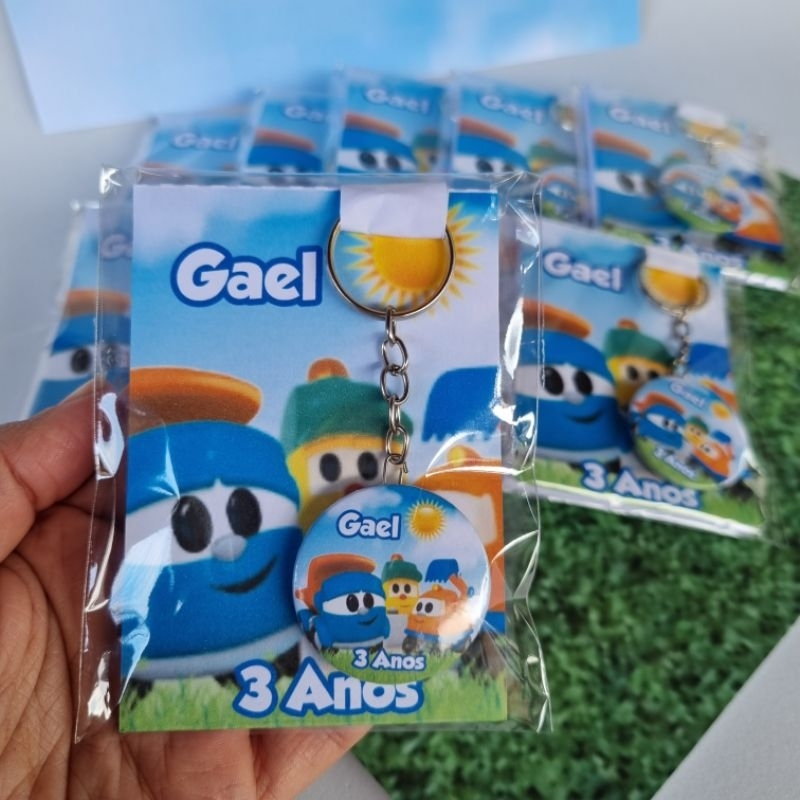 kit Lembrancinha Léo o Caminhão Bloquinhos + Chaveiros Personalizados Aniversário Nome e idade Lembrança Festa Infantil