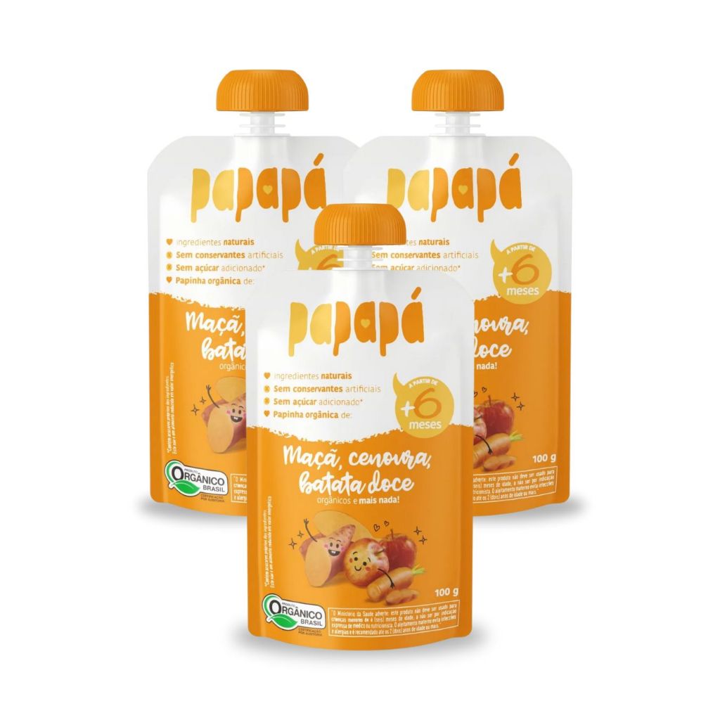 Papinha Orgânica Maçã Cenoura Batata Papapá Squeeze 100g 3un
