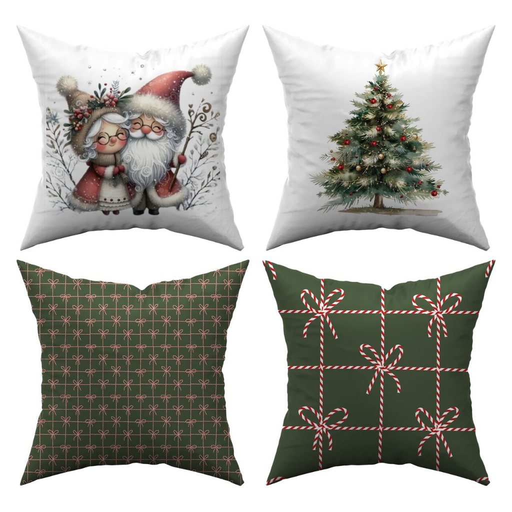 Kit 4 capa de Almofada de Natal 45x45cm-  Enfeites de Natal, Decoração, Poltrona, Sala, Sofá