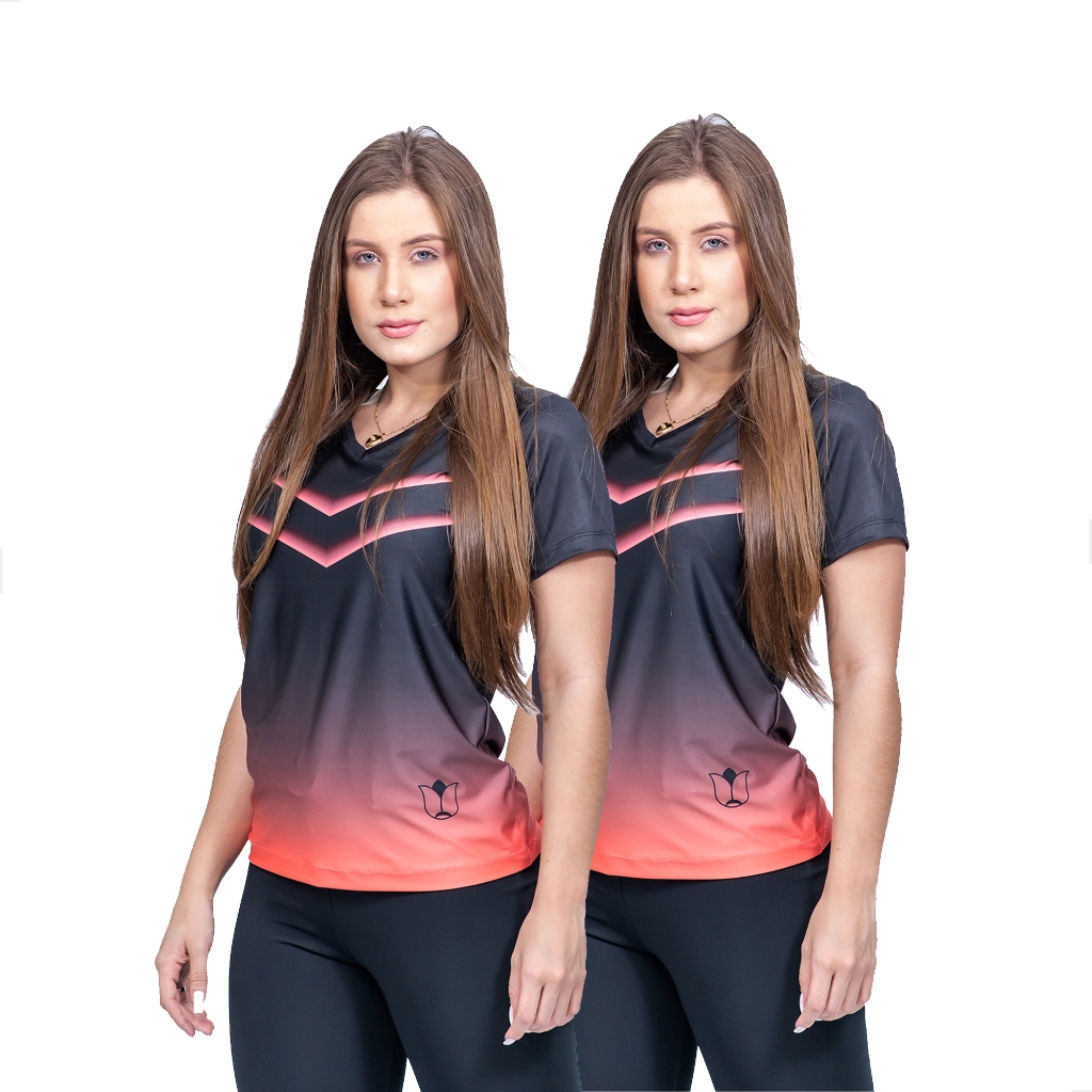 kit 2 Camisas Dry Fit feminina Academia Gola V Elastano B20 Blusa Feminina Academia