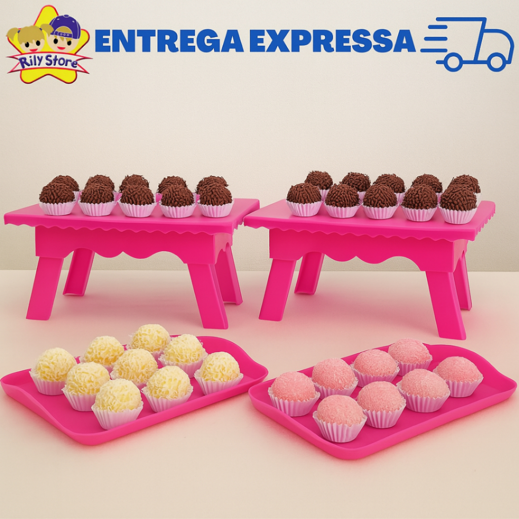 Kit Para Festa 2 Mesinhas Decorativas + 2 Bandejas 20x13cm Pequena  (+20 Cores ) 4 Peças