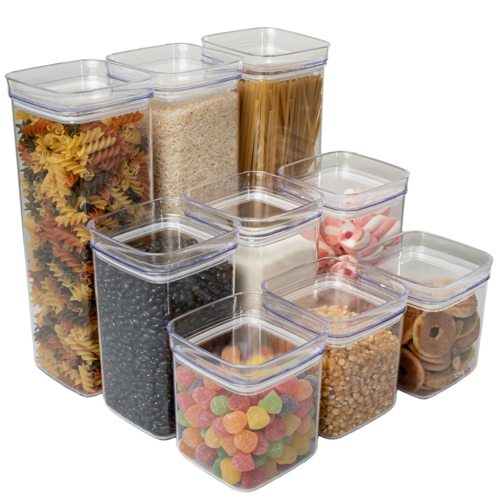 Conjunto 9 Potes Herméticos Acrílico Cristal 3 Tamanhos Organizadores Empilháveis Vedação Resistente em Oferta na Shopee