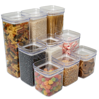 Conjunto 9 Potes Herméticos Acrílico Cristal 3 Tamanhos Organizadores Empilháveis Vedação Resistente em Oferta na Shopee