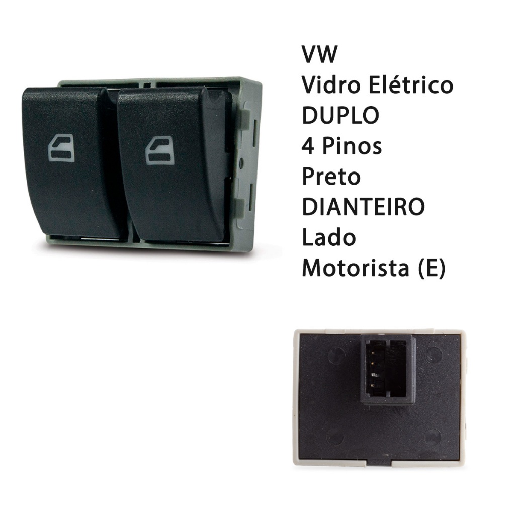 Interruptor de vidro Elétrico Duplo 2 estágios VW Gol G4 G5 G6 G7 Fundo Preto