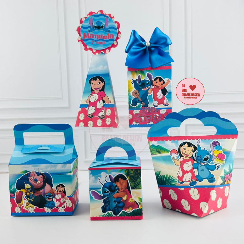 PEGUE E MONTE –Kit festa Lembrancinhas Personalizadas Lilo e Stitch - Caixinhas Personalizadas - Papelaria Personalizada