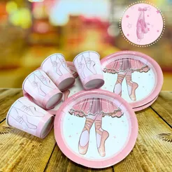 KIT FESTA BAILARINA 16 PRATOS + 16 COPOS DESCARTÁVEL 200 ML PAPEL - FESTCOLOR (CHOCO)