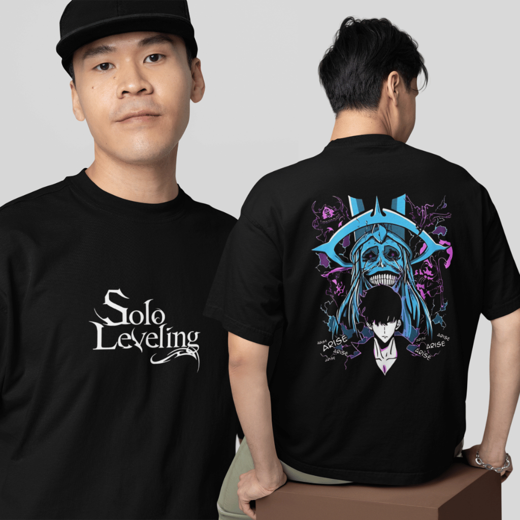 Camiseta Oversized Solo Leveling Anime Tendência Moda Geek Blusa 100% Algodão