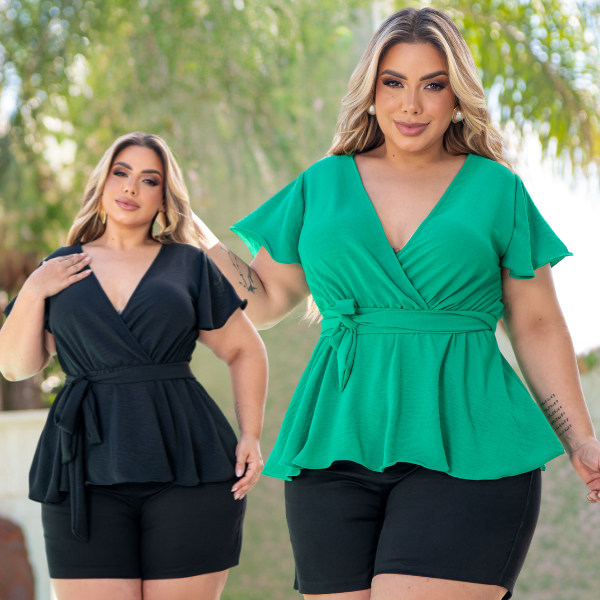 Blusa Plus Size Rodada Cinto Manga Sino Decote V Elegante Moda Cristã em Oferta na Shopee