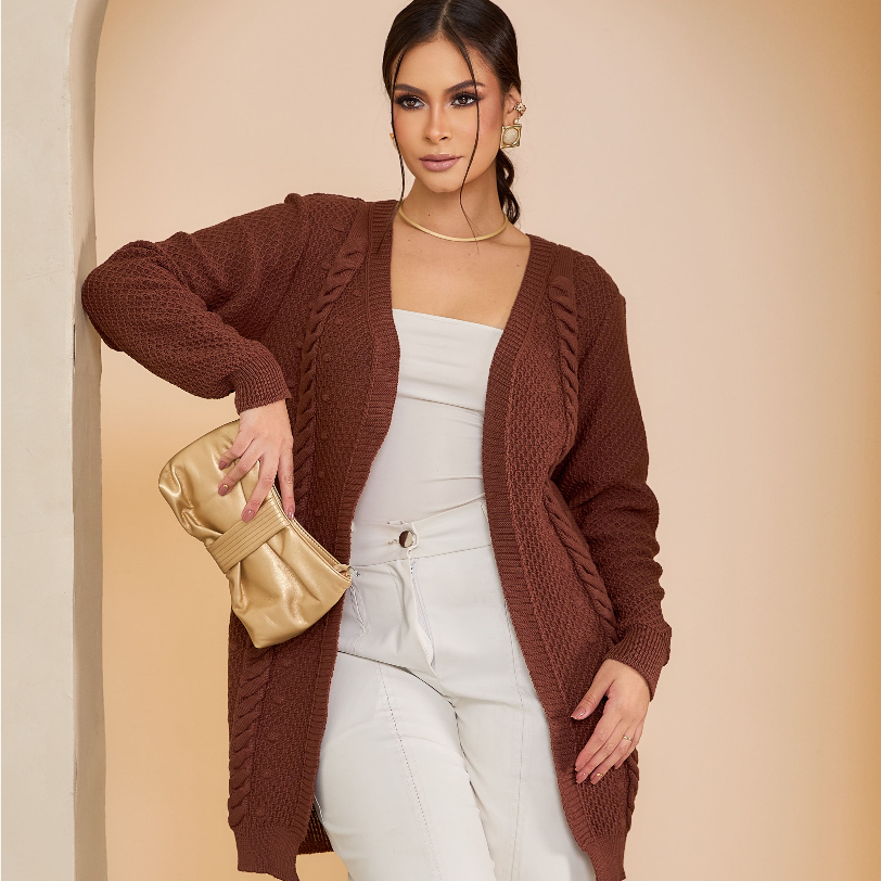 Casaco Cardigan Rubi Detalhes em Tranças Chic Elegante Confortável