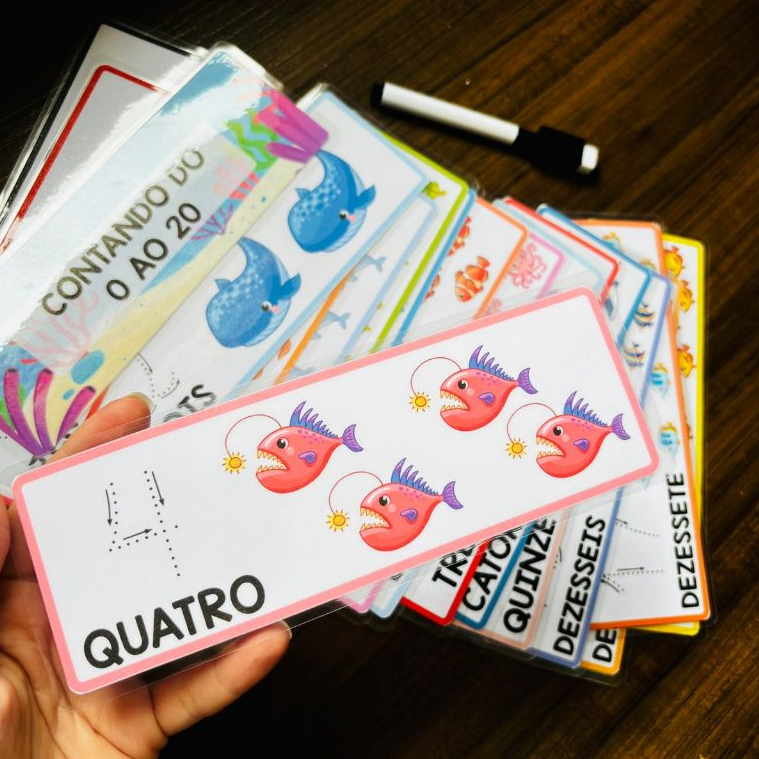 Aprenda Números 0 a 20 - Material Educativo Infantil Plastificado + Coordenação Motora Fina