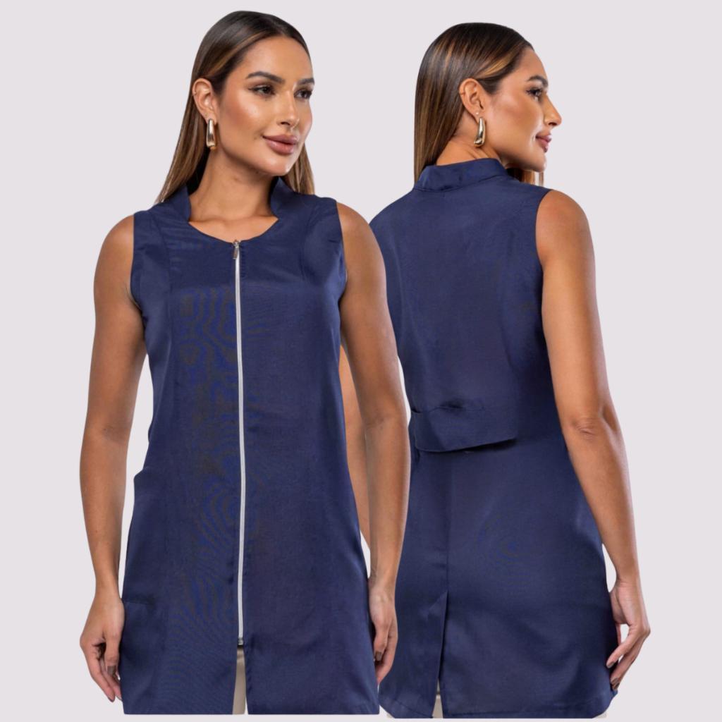 Jaleco Feminino Regata Sem Mangas Zíper Oxford Gab em Oferta na Shopee