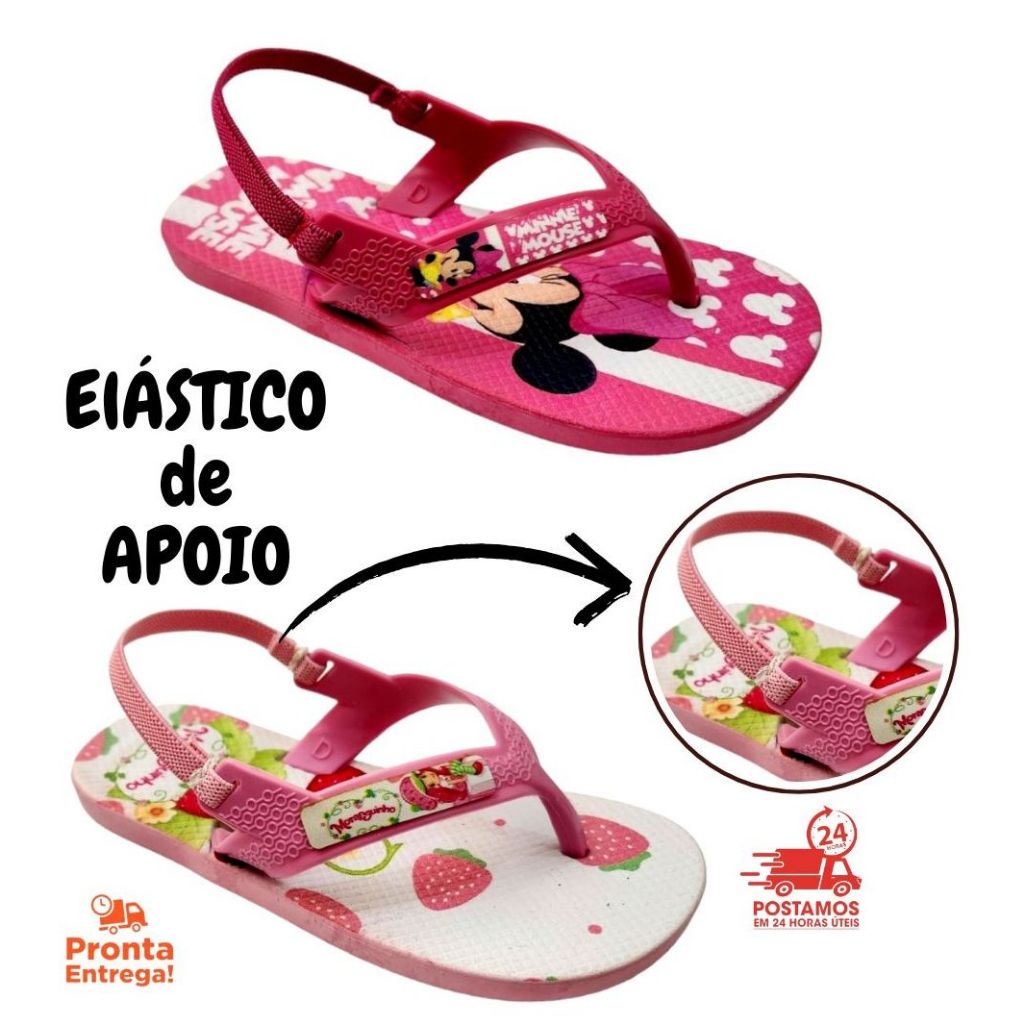 KIT 2 Pares Chinelo Baby Feminino Elástico Atrás Confortável Calce Fácil