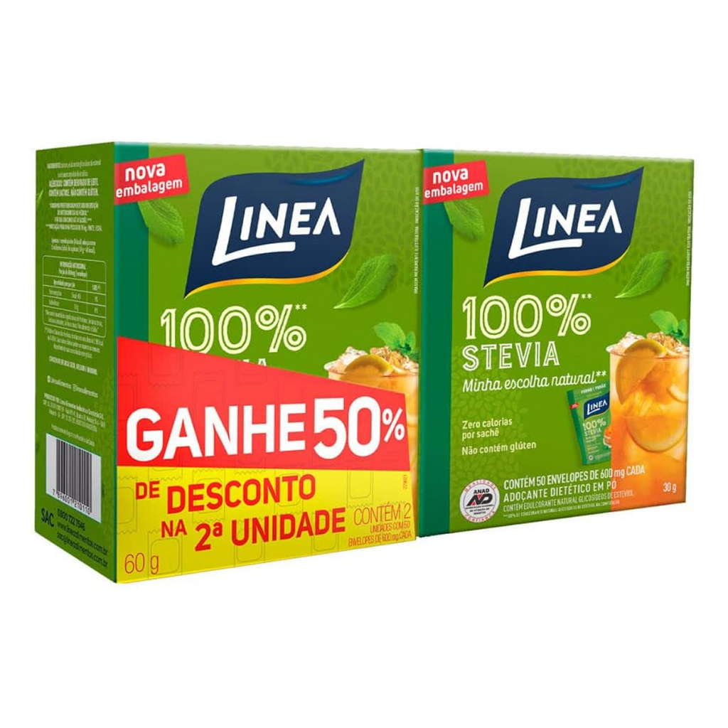 Linea 2 Adoçantes Em Pó Stevia (50% De Desconto Na Segunda Unidade) 50 Envelopes Cada - Food & Beverages