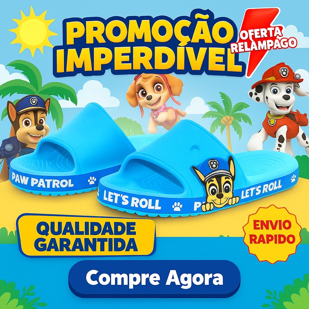 Chinelo Infantil Patrulha Canina Slide Leve Confortável