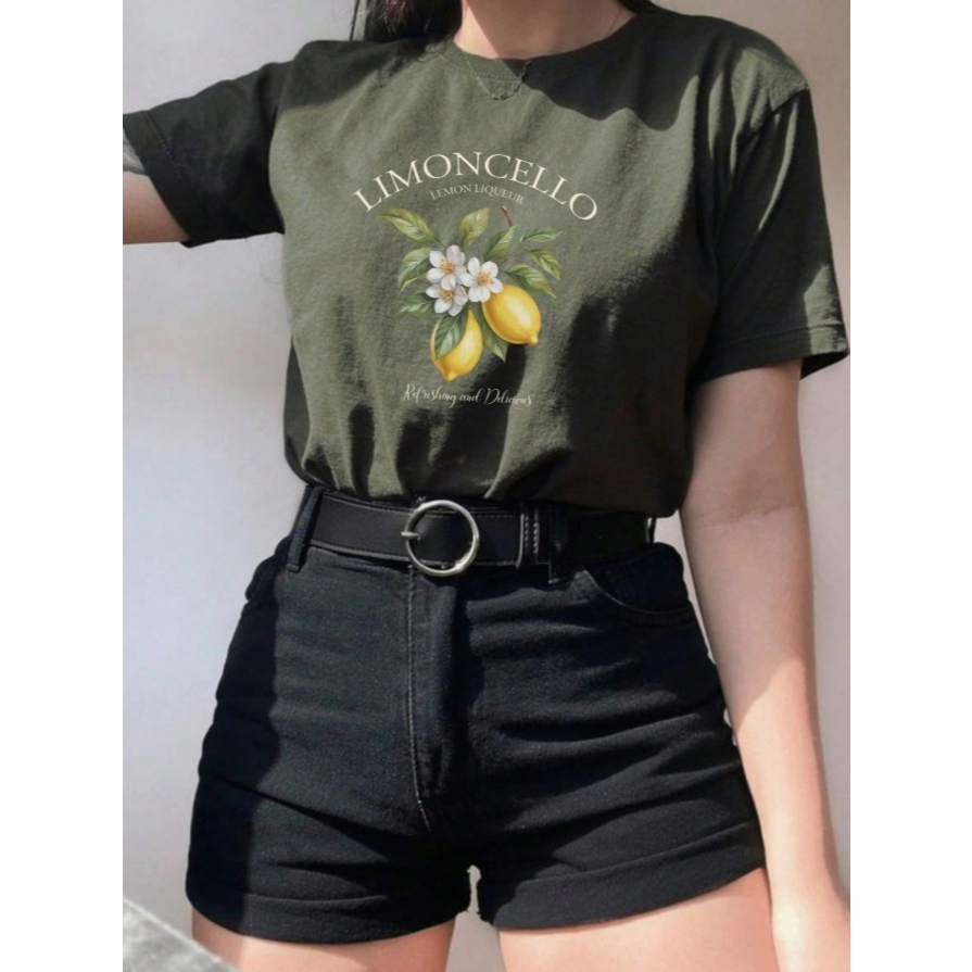 Camiseta Feminina Oversized Limone 100% Algodão T-Shirt Estilo Tendencia Estampada Minimalista de Limão