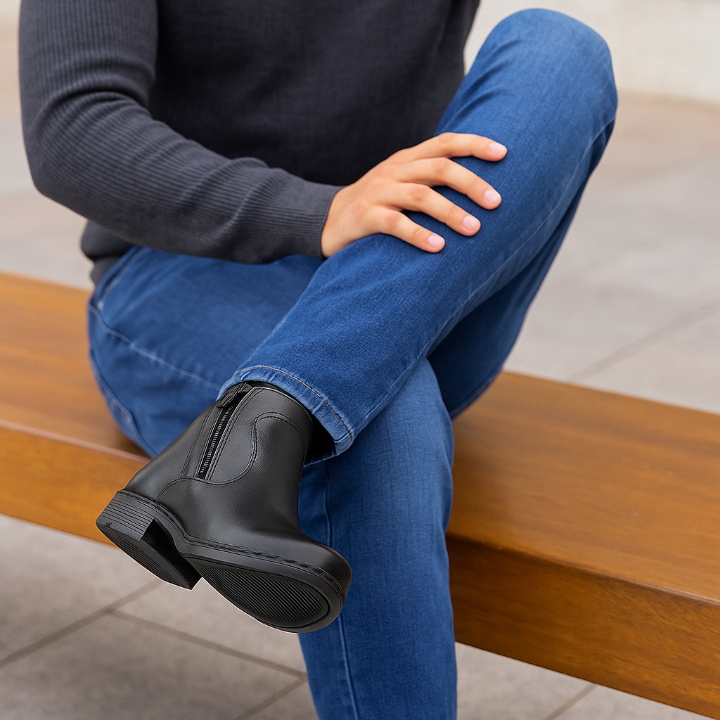 Botina Social Ortopédica Masculina Couro Legítimo Palmilha Gel Antistress Bota Conforto Uso Diário