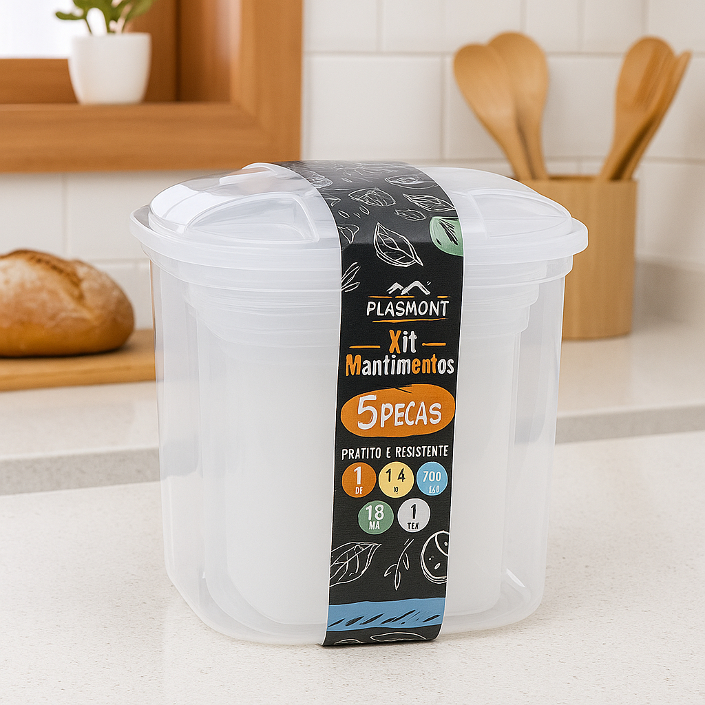 Kit Com 5 Peças Porta Mantimentos Com Tampa Cozinha Organizador de Alimentos de Plastico em Oferta na Shopee