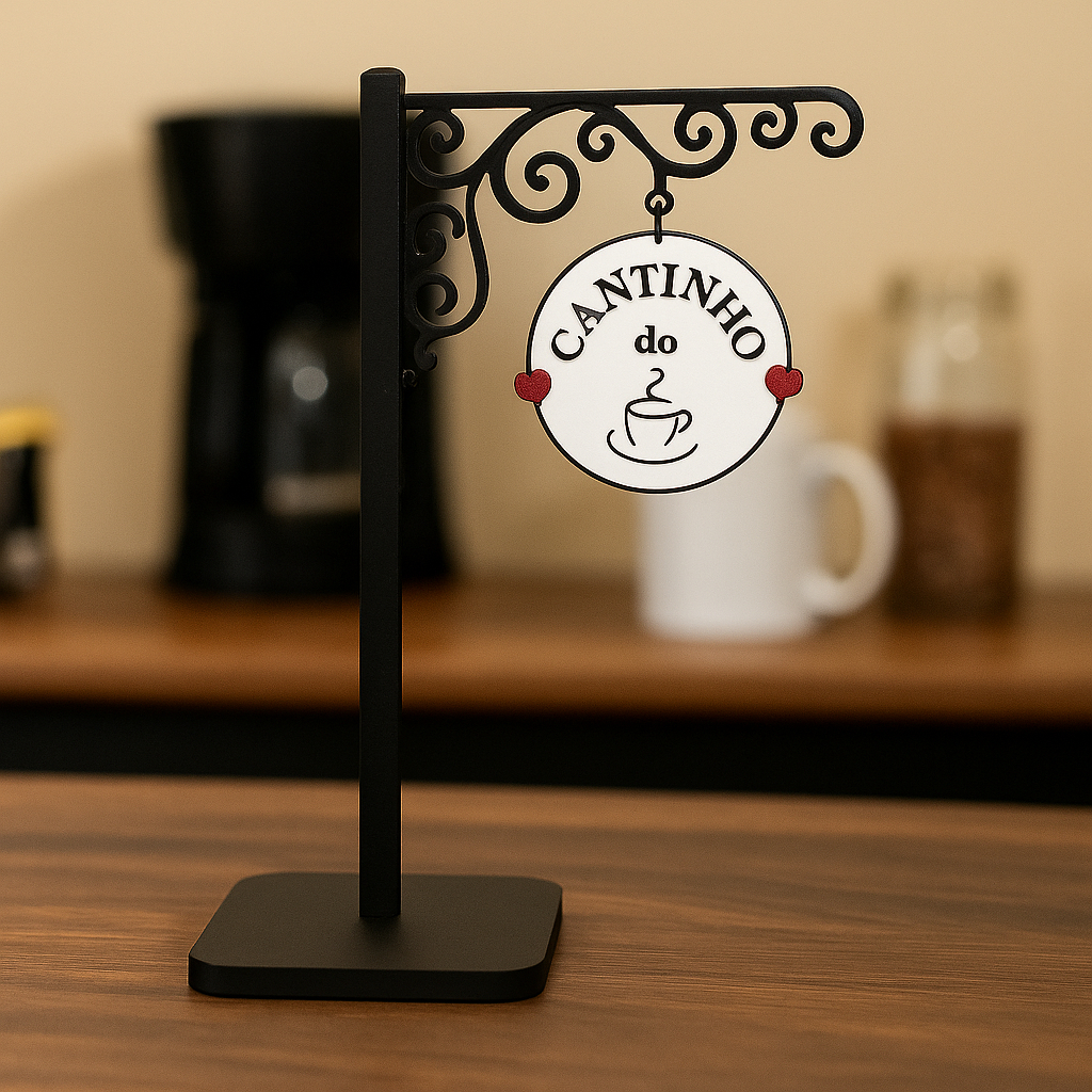 Placa Cantinho Do Café Decorativa Com Base Impressa Em 3D Para Cozinha E Sala