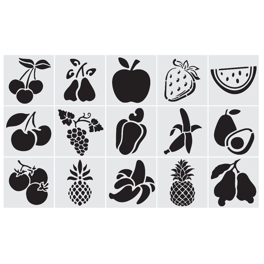 CUTKAPM0004 - Kit Com 15 Stencil 9,5x9,5cm para Cookies e Artesanato Frutas Mylar 190 Micras Branco Leitoso em Oferta na Shopee