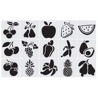 CUTKAPM0004 - Kit Com 15 Stencil 9,5x9,5cm para Cookies e Artesanato Frutas Mylar 190 Micras Branco Leitoso em Oferta na Shopee