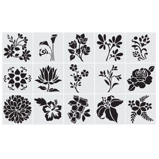 CUTKAPM0005 - Kit Com 15 Stencil 9,5x9,5cm para Cookies e Artesanato Flores Mylar 190 Micras Branco Leitoso em Oferta na Shopee