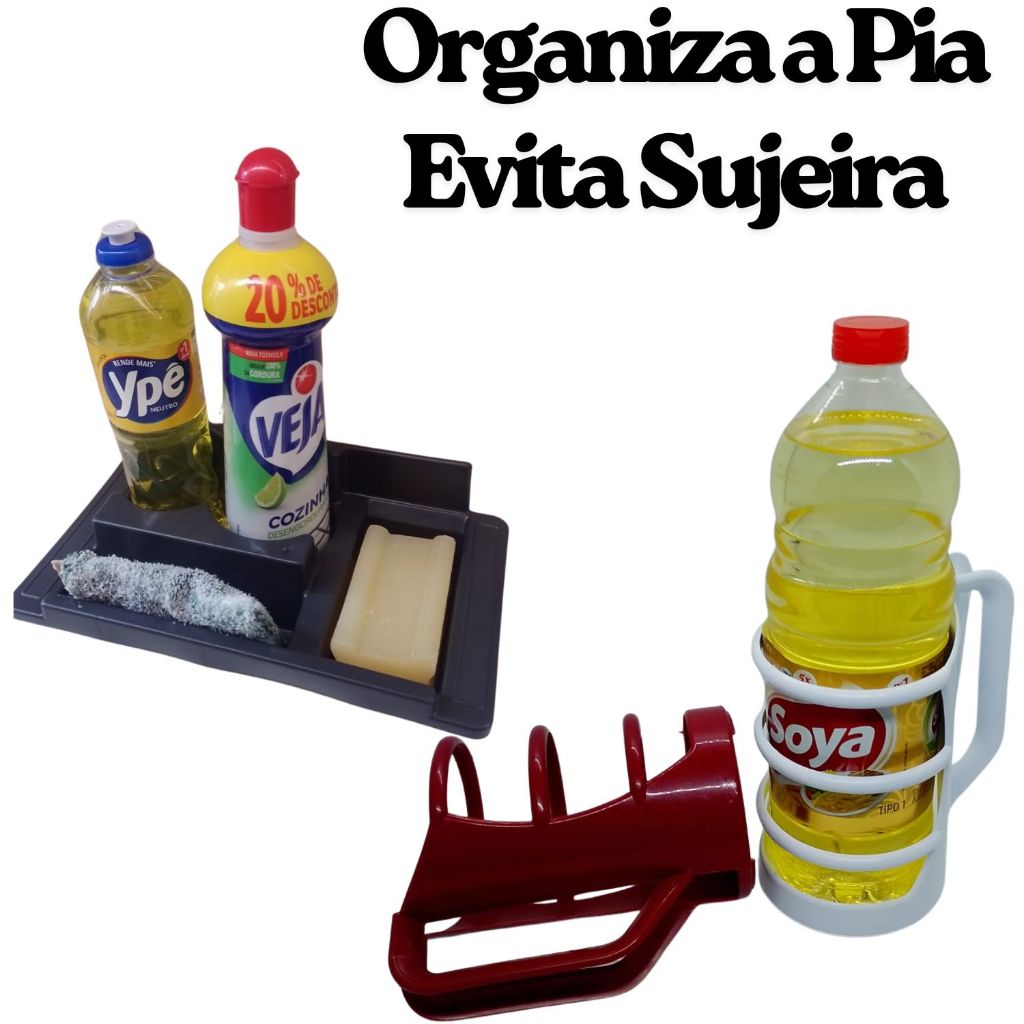 Achadinhos Shopee Porta Detergente e Esponja para Pia + Suporte Porta Óleo Vinagre Azeite com Alça
