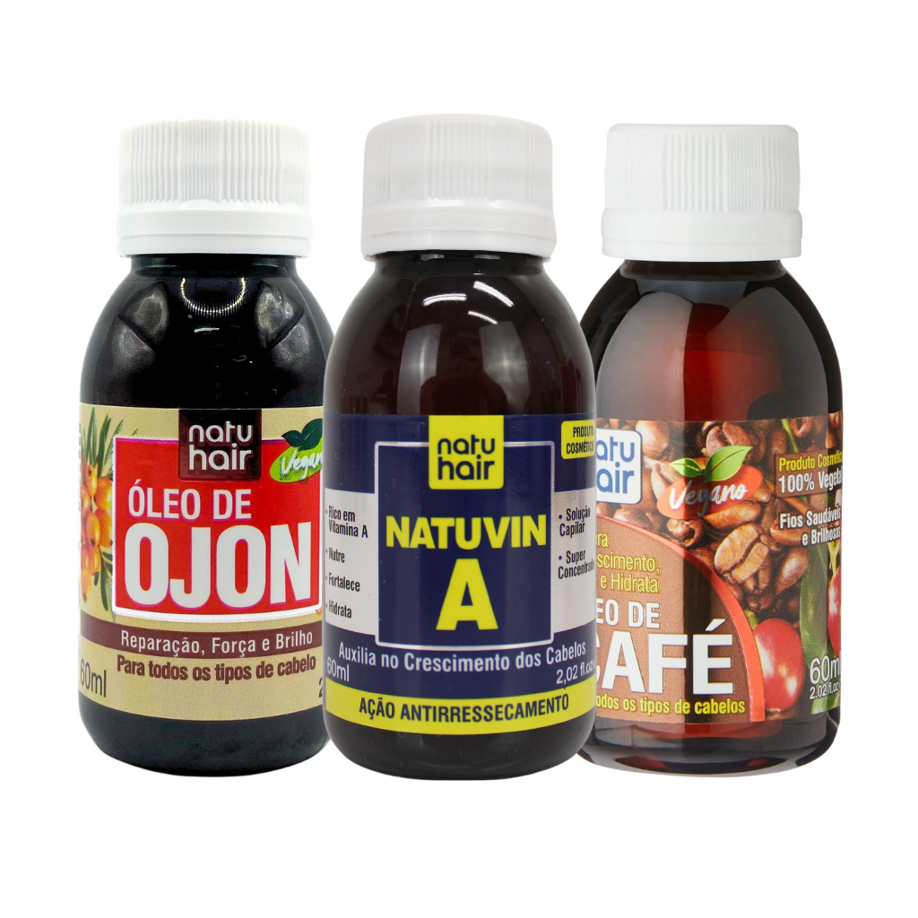 Kit Crescimento Nutritivo NatuVin A + Óleo de Ojon + Óleo de Café NatuHair em Oferta na Shopee