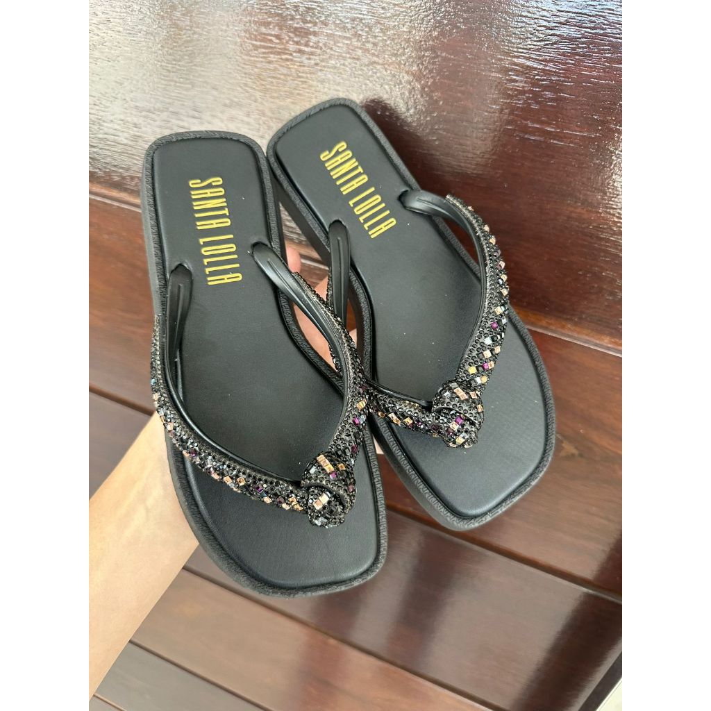 Sandalia Rasteira Strass Nó Lançamento Feminino Tendência Luxo Chinelo Confortável