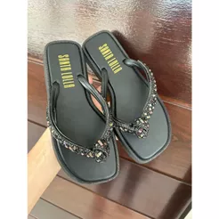 Sandalia Rasteira Strass Nó Lançamento Feminino Tendência Luxo Chinelo Confortável