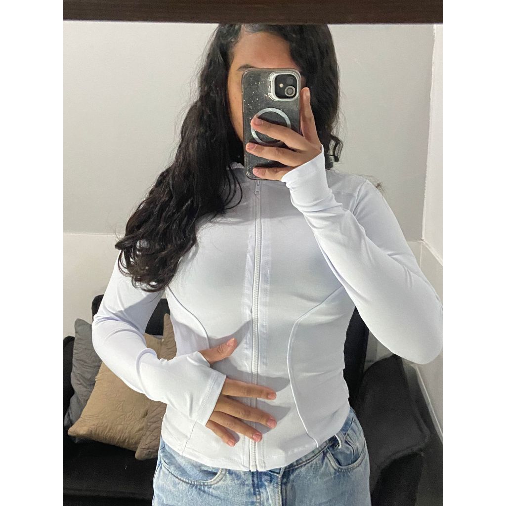 Casaco Feminino Blusa Esportiva  Corrida, Academia Jaqueta  Dia a Dia Caminhada  Gola Alta Suplex Manga Longa Com Zíper em Oferta na Shopee