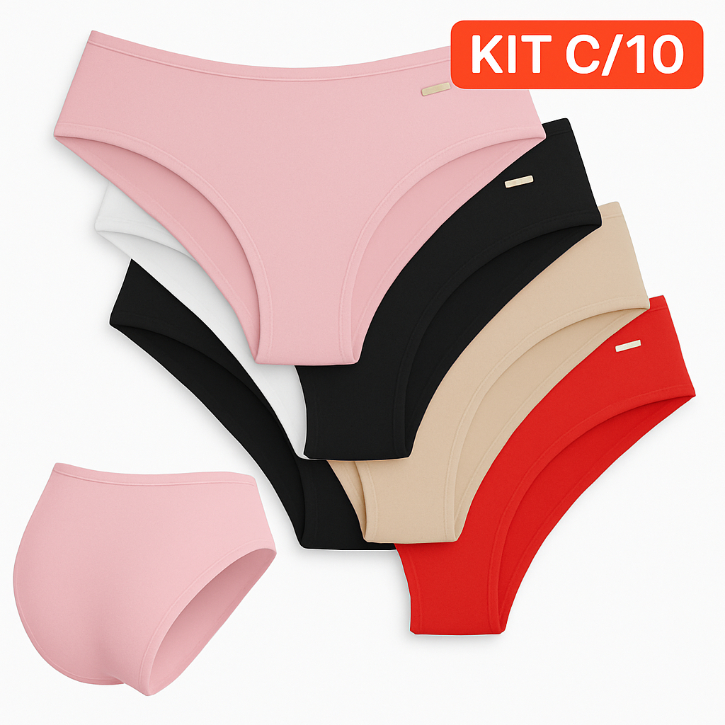 Kit 10 Calcinha Cotton Confort Algodão Tanga Básica Feminina Conforto IVY