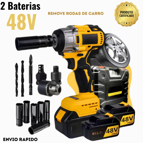 Kit Chave De Impacto Profissional Com Maleta 2 Bateria 48v Parafusadeira Furadeira Sem fio Completa