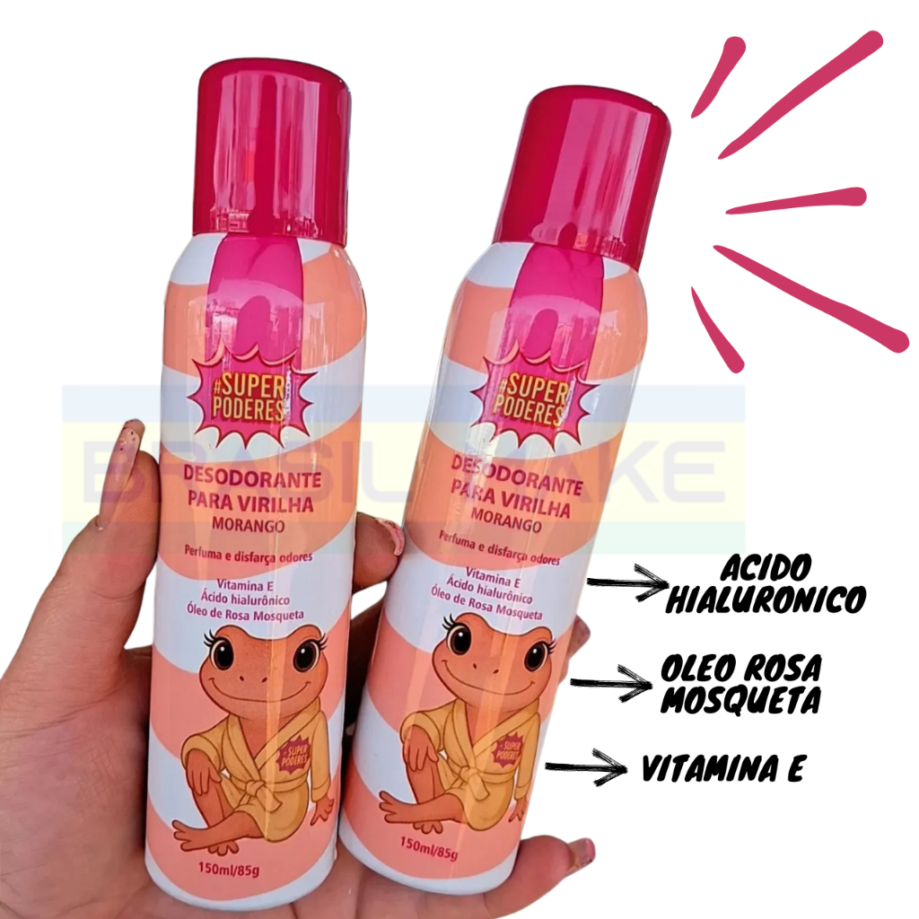 Super Poderes Desodorante Íntimo Virilha Fragância Morango com Vitamina E, Ácido Hialurônico, Óleo de Rosa Mosqueta