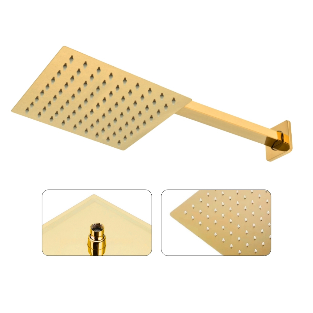 Ducha Chuveiro Água Fria Piscina 20x20 Banhado Dourado Gold 100% Aço Inox Alta V