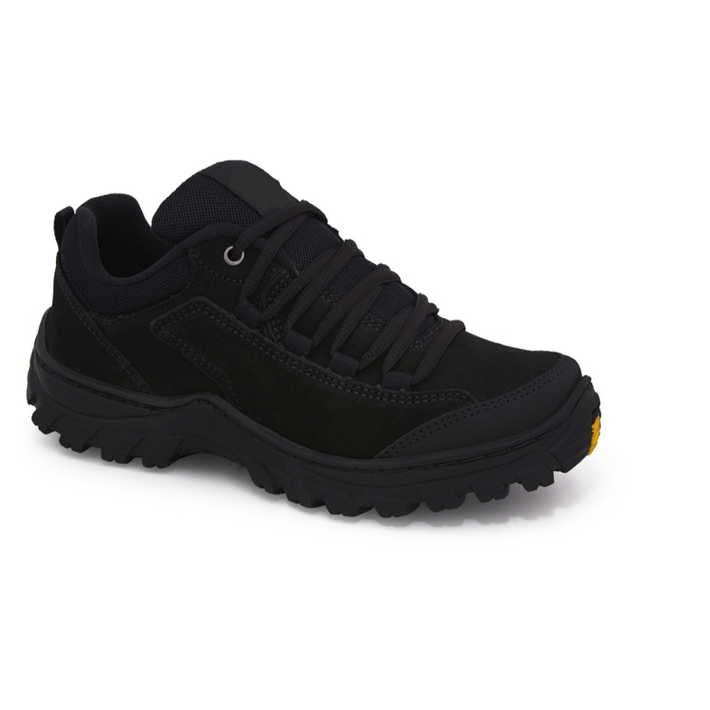 Tênis Adventure Trilha Escalada Confortável Todo Preto All Black em Couro Masculino Feminino