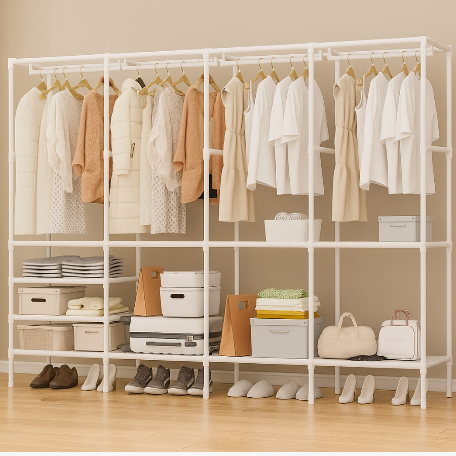 Guarda Roupa Portátil Arara Desmontável Organizador Estrutura de Aço 4 Compartimentos