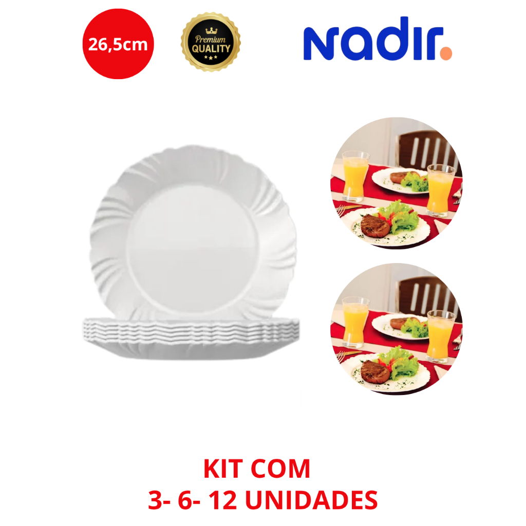 Conjunto Kit 6 Pratos Raso Pétala em Vidro Nadir Opaline