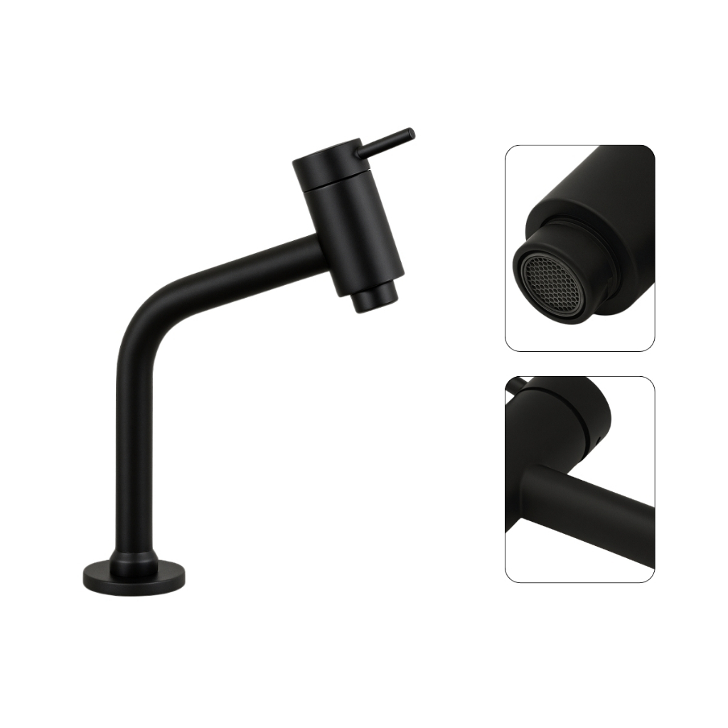 Torneira Link Baixa Banheiro Bancada Black Matte Lavabo Preto Fosco Metal 1/4 de